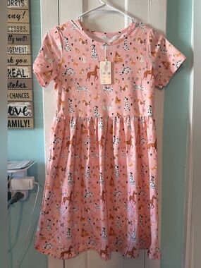 Pete + Lucy Girls Pink Horse & Dalmatian Print Short Sleeve Dress Size: 10/12